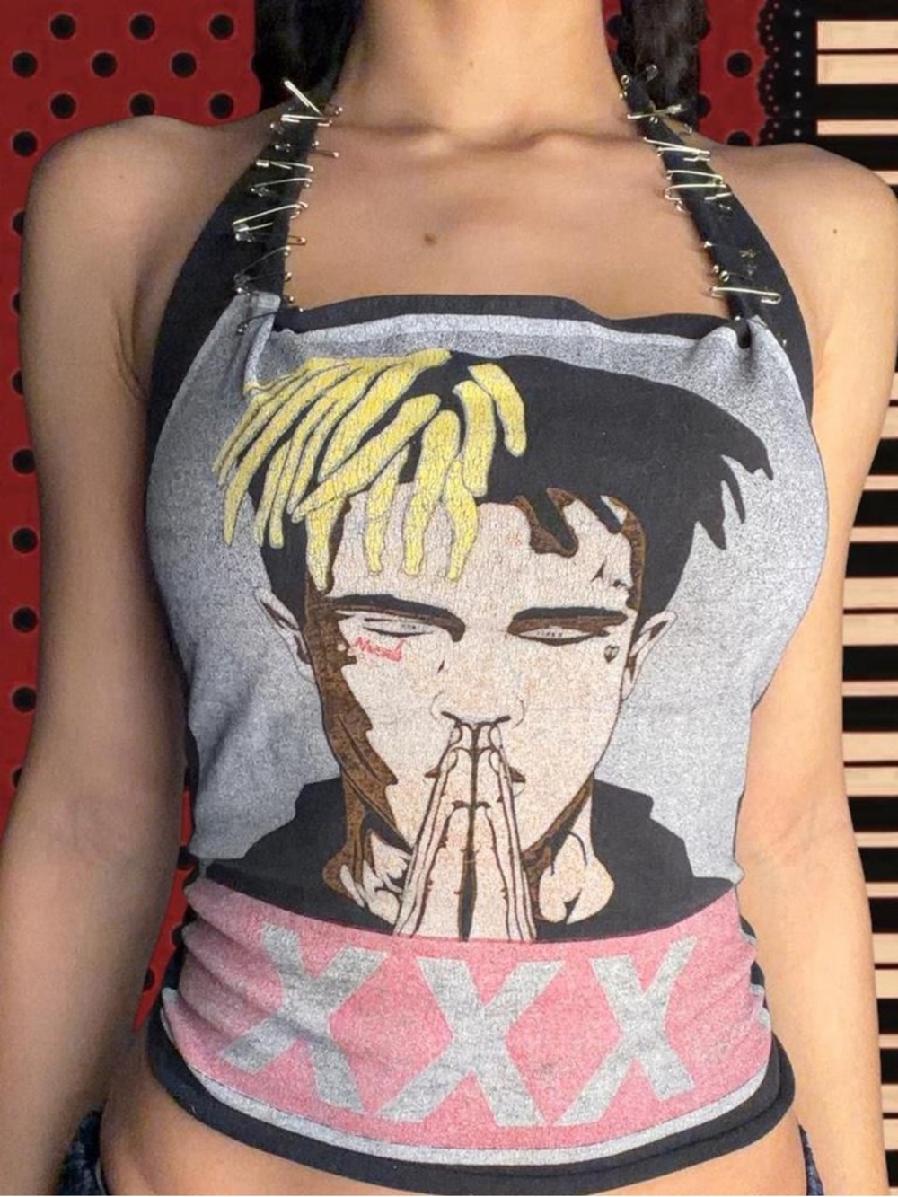 Up cycled xxxtentacion rapper/singer graphic tee halter top